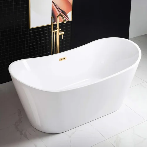 Miniatura 4 de WOODBRIDGE BTA1515-BG-Drain&O - Bañera de acrílico independiente de 67 pulgadas con desbordamiento y drenaje de oro cepillado, BTA1515-BG-Drain&O