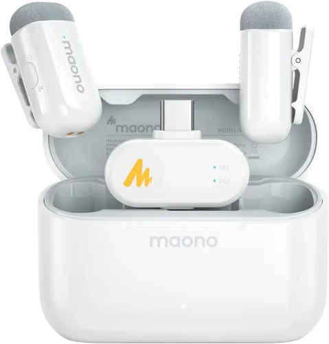 Miniatura 13 de MAONO Wave T1 Mini micrófono inalámbrico Lavalier para iPhone/Android, cancelación de ruido, filtro de voz AI, 30 horas utilizado con estuche