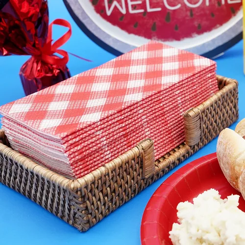 Miniatura 7 de Servilletas de papel American Homestead - Servilletas desechables de tipo lino rojas a cuadros para cena - Servilletas de mesa de calidad de Rojo