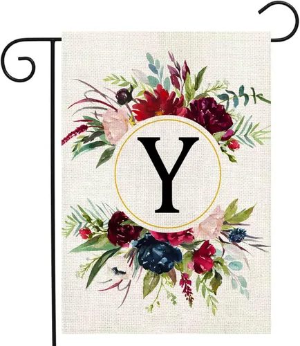 Miniatura 29 de Banderas de jardín con monograma de letra P, bandera de jardín de verano de 12 x 18 pulgadas, banderas florales de doble cara para patio, bandera