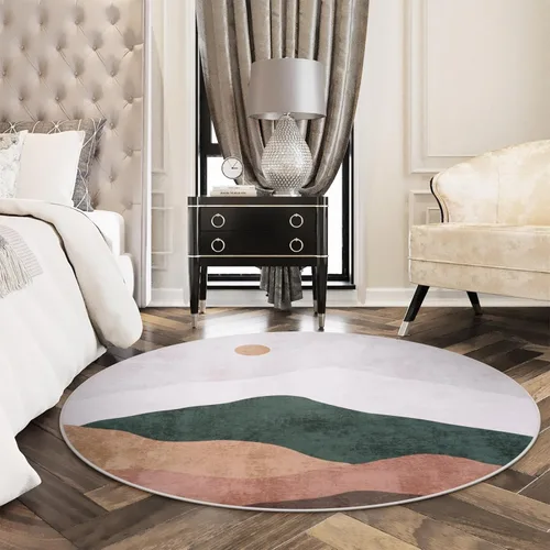 Miniatura 9 de Alfombras abstractas redondas de 5 pies para dormitorio, alfombra circular lavable antideslizante, alfombra de piso suave y colorida de pelo bajo