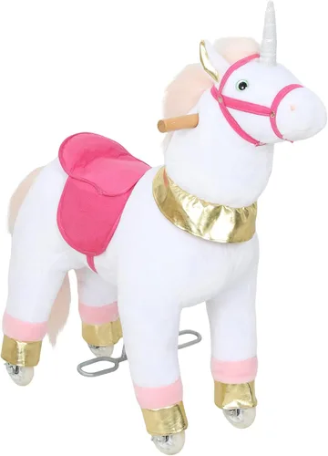 Miniatura 10 de Qaba Caballo de montar para niños de 4 a 7 años, unicornio de felpa de 37.8 pulgadas de altura, animal caballo que camina con ruedas rodantes