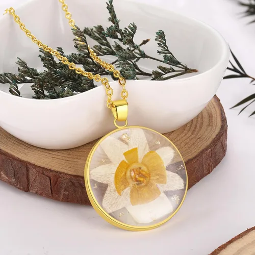 Miniatura 52 de Forget-Me-Not and Queen Anne's Lace Pressed Wildflower Necklace Birth Month Real Flower Necklace Gold/Silver Pressed Flower Jewelry