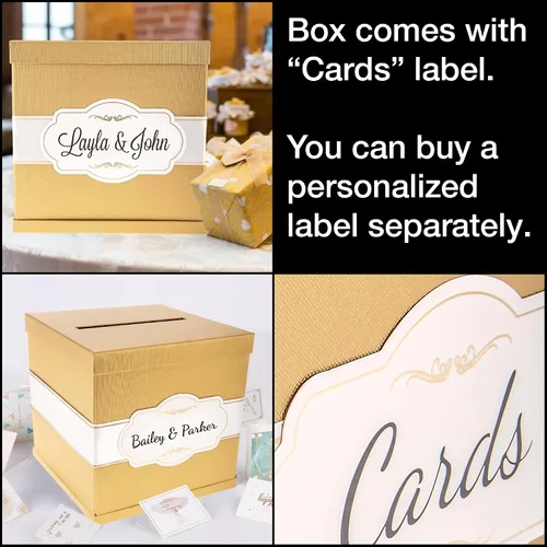 Miniatura 2 de Merry Expressions Caja de tarjetas dorada de 10 pulgadas, tarjetero para fiesta, caja de regalo de dinero para recepción de boda, graduación