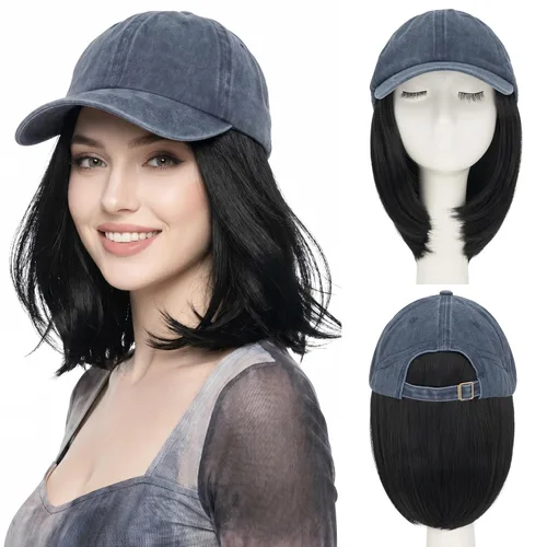 Miniatura 30 de SEGO Gorra de béisbol con extensiones de cabello para mujer, resistente al calor, sintético, 6 pulgadas, ajustable, corta, recta, peluca de repuesto