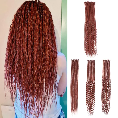 Miniatura 8 de Extensiones de rastas SE de 30 hebras de 30 pulgadas, extensiones de rastas sintéticas mixtas 3 en 1, extensiones de rastas negras rizadas y rectas