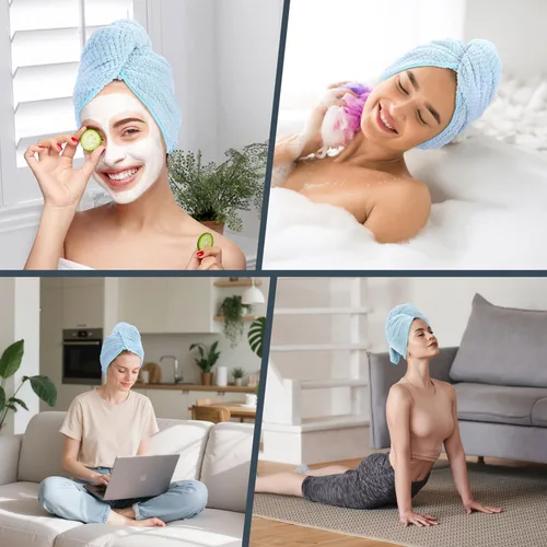 Miniatura 6 de Paquete de 2 toallas de microfibra para el cabello - 41 x 24 pulgadas, súper suaves, absorbentes, de secado rápido sin encrespamiento, envoltorio