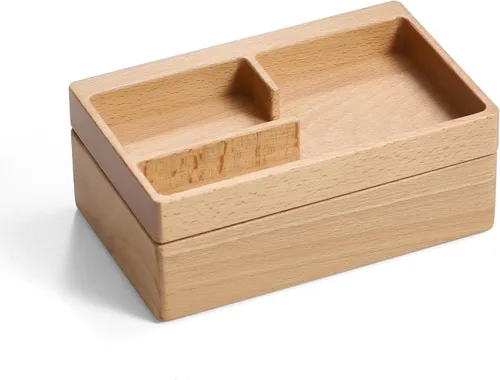 Miniatura 2 de Caja de bandeja de valet, caja de almacenamiento de madera de haya con rotación magnética, organizador de suministros diarios para escritorio