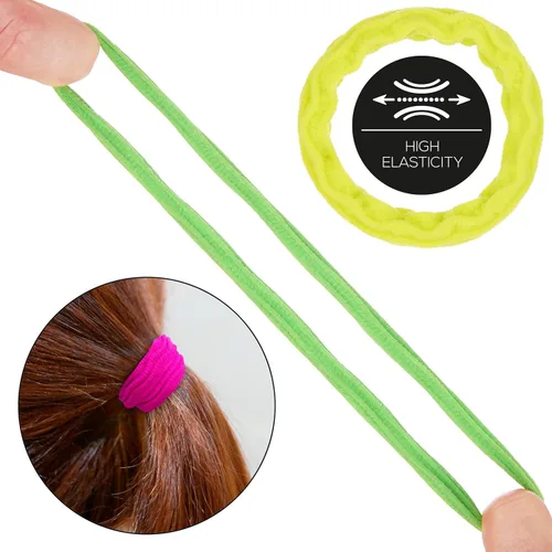 Miniatura 5 de Juego de 18 piezas elásticas de cola de caballo onduladas de colores brillantes - Paquete económico de lazos para el cabello texturizados ondulados