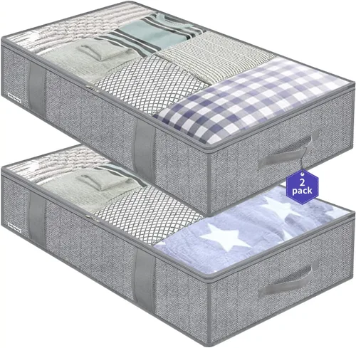 Miniatura 10 de Onlyeasy - Bolsas de almacenamiento de tela para debajo de la cama con 4 asas, 2 cierres y ventana transparente grande, para ropa, mantas, ropa