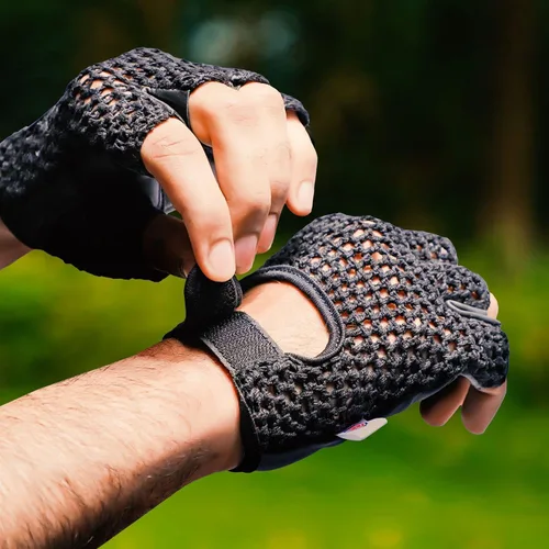 Miniatura 4 de Levantamiento de pesas de malla de cuero real gimnasio entrenamiento fitness conducción silla de ruedas guantes negros