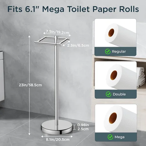 Miniatura 57 de FORIOUS Soporte de pared para papel higiénico, soporte de rollo de papel higiénico de doble poste giratorio de acero inoxidable para baño, Blanco