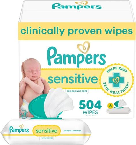 Pampers Toallitas para bebés sensibles, a base de agua, hipoalergénicas y sin perfume, 504 en total (6 paquetes abatibles)