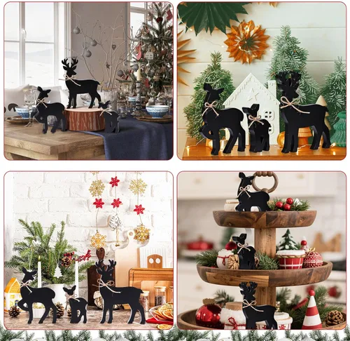 Miniatura 4 de Faccito 3 piezas de decoración de mesa de reno de Navidad, centros de mesa rústicos de ciervos familiares con lazo de cuerda, decoración de bandeja
