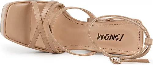 Miniatura 5 de ISNOM Tacones gruesos de plataforma para mujer, sandalias de tacón de bloque con punta cuadrada abierta y correa de tobillo