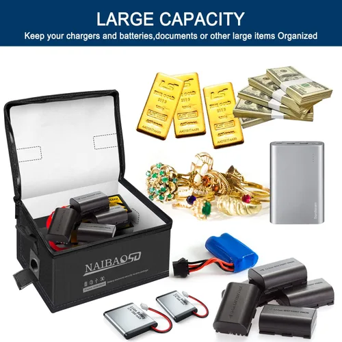 Miniatura 6 de Bolsa ignífuga y a prueba de explosiones para batería Lipo para almacenamiento y carga de batería Lipo, gran capacidad resistente al fuego con Negro