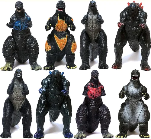 Godzilla Toys - Juego de 8 figuras de acción movibles para cumpleaños de niños 2019, rey de los monstruos ardiendo Heisei Mecha Ghidorah, paquete de