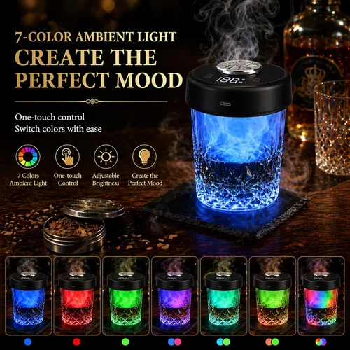 Miniatura 4 de Kit de ahumador de whisky eléctrico, regalo de whisky para el día del padre, sin antorcha recargable, portátil, ahumador de cóctel con 7 luces