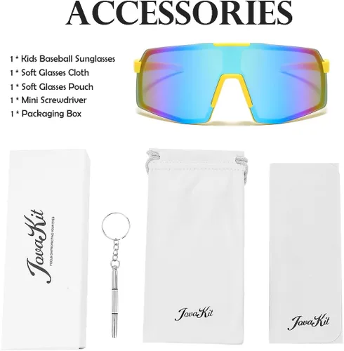 Miniatura 7 de JOVAKIT Gafas de sol de béisbol para niños y niñas de 3 a 13 años, lentes de sol de béisbol juvenil, UV400, pantallas deportivas de ciclismo