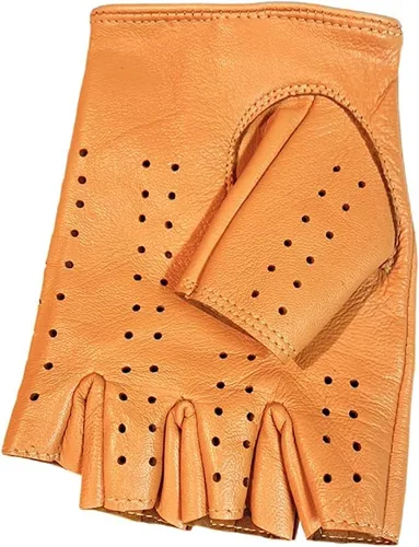 Miniatura 2 de Guantes sin forro de piel de oveja genuina para hombre, medio dedo, ciclismo, motocicleta, ejercicio y fitness, sin forro