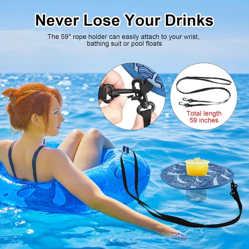 Miniatura 3 de Soporte flotante para bebidas de neopreno para piscina, flotadores de tazas de piscina, para latas de bebidas, vasos/botellas, soporte flotante ola