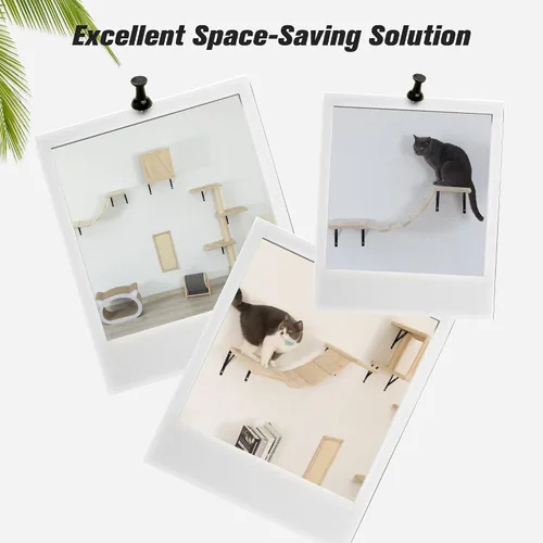 Miniatura 9 de COZIWOW Muebles para gatos montados en la pared, estantes y perchas de pared para gatos, estantes flotantes para gatos para pared, juego de 5 (beige)