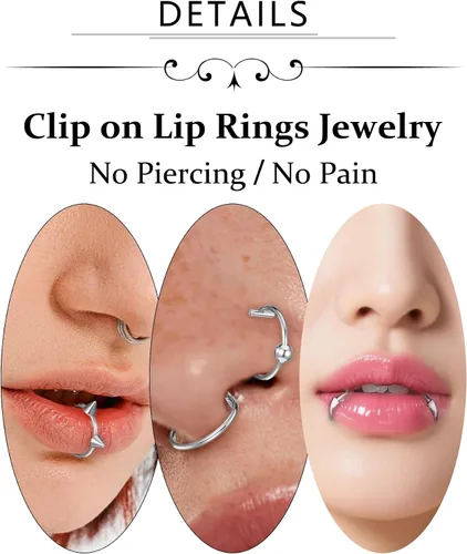 Miniatura 3 de Zolure Piercings Falsos de Labios Dientes de Vampiro Joyería de Piercings Falsos de Labios Aros Falsos de Mordida de Serpiente Joyería de Labios Sin
