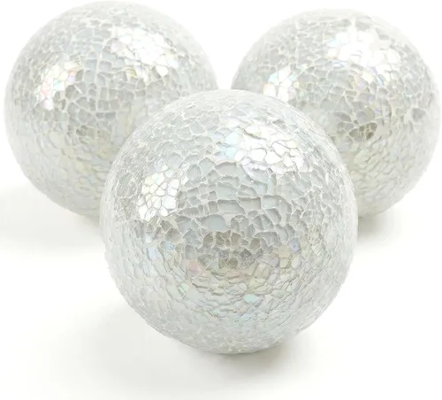 DomeStar 3 piezas de bolas decorativas para cuencos, esferas de mosaico de vidrio de 4 pulgadas en blanco para cuencos de centro, decoración para el