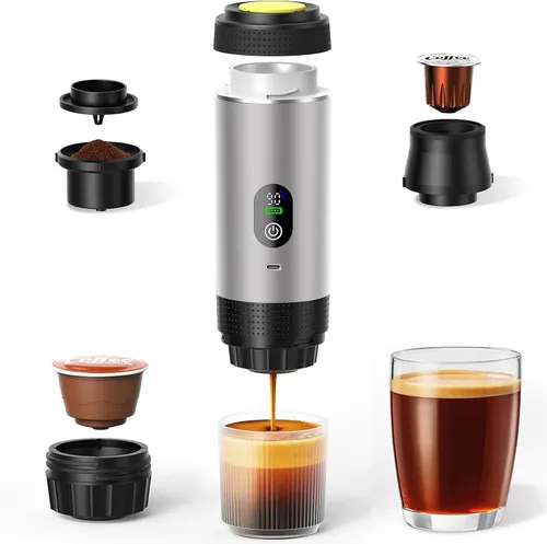 Miniatura 10 de Máquina de café espresso eléctrica portátil 6 en 1, cafetera de camping autocalentable de 20 bar con batería de 7500 mA, pantalla, compatible