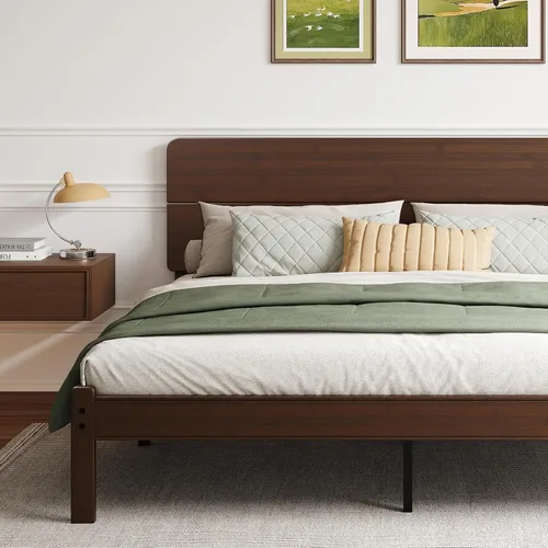 Miniatura 10 de BOSRII Base de cama de madera de bambú maciza de 12 pulgadas de alto tamaño individual con cabecero, listones de metal reforzados, sin ruido,