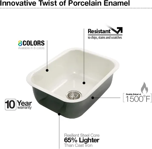 Miniatura 2 de Houzer Porcela PCS-2500 BL - Fregadero de cocina de acero esmaltado de porcelana negra de 23 pulgadas, duradero y versátil, esencial para el hogar
