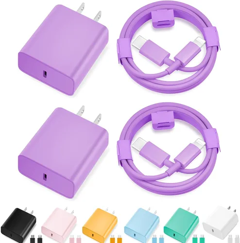 Cargador de iPhone de carga rápida, [Certificado MFi] Paquete de 2 cargadores rápidos de 20 W tipo C con [3 metros y 1.8 metros] cable USB C a