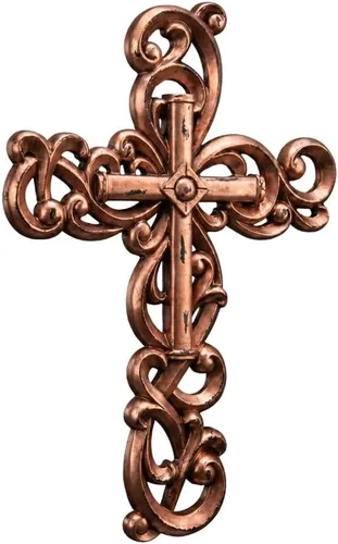 Miniatura 10 de Comfy Hour Cruz ornamentada para colgar en la pared, decoración religiosa dorada de estilo antiguo, placa de resina hueca con acabado artesanal