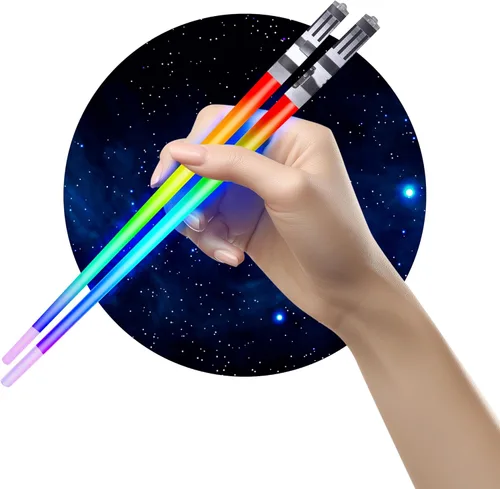 Miniatura 9 de Palillos de sable de luz con luz LED brillante, de Star Wars, reutilizables, para sushi, luz LED con 8 modos de color de luz, 1 par