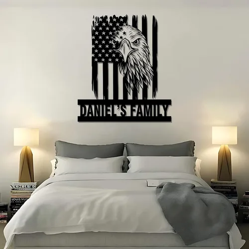 Miniatura 9 de GodLover Arte de lujo personalizado con nombre de águila, decoración de pared de bandera americana, gran letrero patriótico de águila, regalo del 4