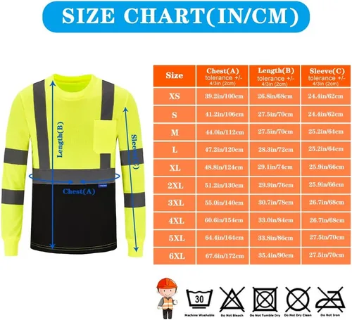 Miniatura 5 de AYKRM Camiseta de seguridad reflectante de alta visibilidad de manga larga de alta visibilidad (XS-6XL)