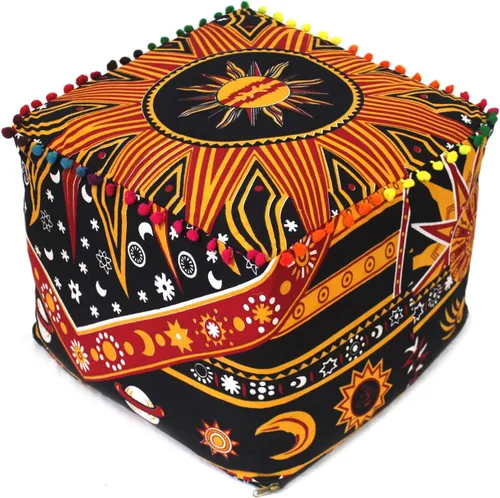 Miniatura 16 de CRAFT KALA Funda de puf tradicional de retazos cuadrados indios, funda para puf de sala de estar india, diseño otomano, decoración otomana, Elefante