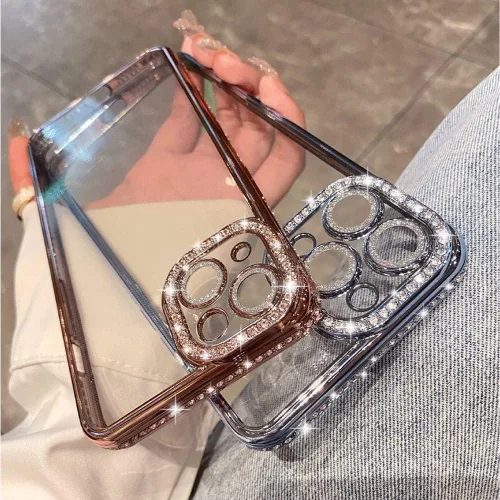 Miniatura 4 de Funda compatible con iPhone 11 Pro Max con protector de lente de cámara de diamante con purpurina, bonita funda de cristal transparente a prueba