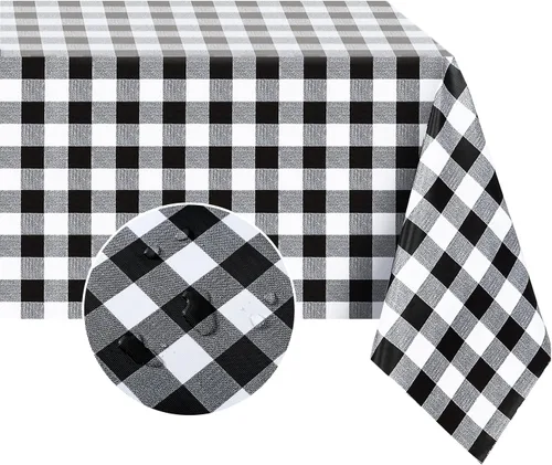 Miniatura 14 de Romanstile Mantel rectangular de vinilo, 100% impermeable, mantel de plástico a cuadros de búfalo, resistente y lavable para exteriores, campamento