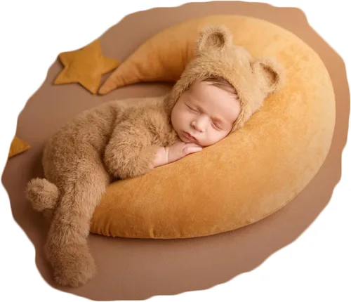 Zeroest Accesorios de fotografía para recién nacidos, trajes de niño, accesorios para fotos de oso y niña, gorro con pies, mameluco de manga Marrón