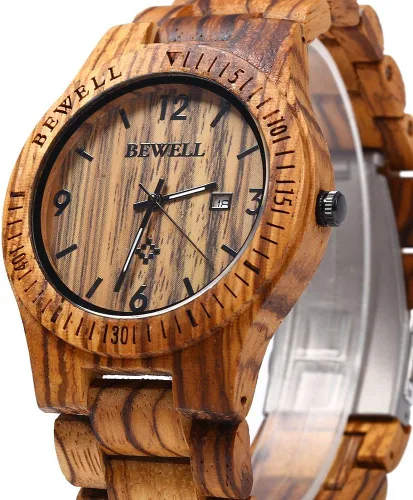 Miniatura 2 de BEWELL W086B Mens Wooden Watch Analog Quartz Lightweight Handmade Wood Wrist Watch