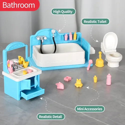 Miniatura 8 de TAKIHON Muebles para Casa de Muñecas, Juego de Juguetes de Cocina y Baño, Juego de Refrigerador y Lavadora para Niños, Accesorios en Miniatura