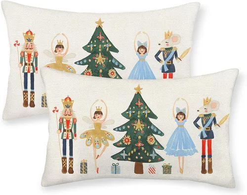 Miniatura 13 de Fundas de almohada navideñas de 18x18 pulgadas, paquete de 2, cuadros búfalo rojo y negro con ciervo, fundas de almohada decorativas, decoración