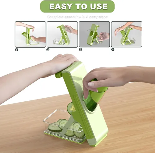 Miniatura 4 de Eletronova Cortadora de mandolina segura para cocina, cortador de verduras para cocina Verde oscuro claro