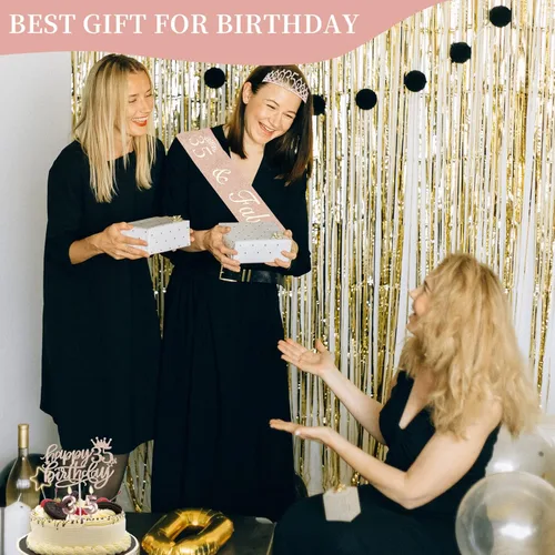 Miniatura 7 de Decoraciones de cumpleaños de 35 años para mujer, que incluye banda, tiara/corona, velas numéricas y adorno para pastel; regalos de cumpleaños de 35