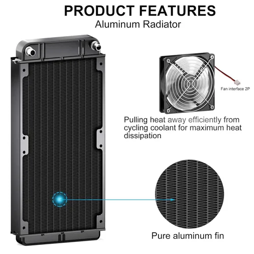Miniatura 3 de Clyxgs Radiador de Refrigeración por Agua, Radiador de Intercambio de Calor de Aluminio de 12 Tubos con Ventilador para Sistema de Refrigeración por