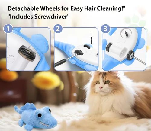 Miniatura 5 de Juguetes interactivos para gatos de interior – Juguete de caza de cocodrilo con carga automática con movimiento de 360°, cola meneante y hierba