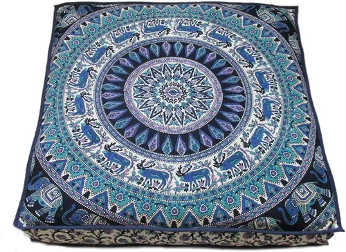 CRAFT KALA Funda de cojín con diseño de mandala, funda de cojín para asiento, hippie, decorativo, bohemio, otomano, de algodón, indio, para sala de