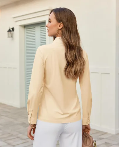Miniatura 2 de Camisa con botones para mujer, ajustada, elástica, sin arrugas, para mujer, de manga larga, con cuello, blusa de trabajo para uso casual