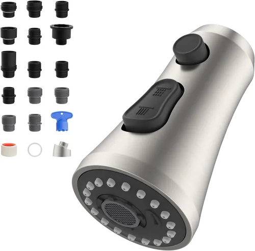 Miniatura 14 de Hibbent Cabezal rociador desplegable para grifo de cocina, boquilla rociadora de 3 funciones con 15 adaptadores, repuesto de cabezal de grifo